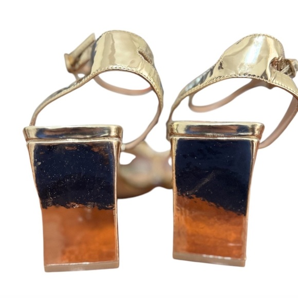 BCBGeneration Women's Finda Gold Strappy Block Heel Chain Sandals Sz 10 - Picture 9 of 11